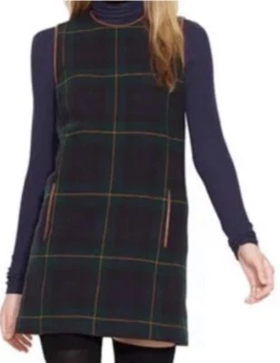 176 Vintage Polo Ralph Lauren Black Watch Plaid Shift Dress Faux Leather Trim 2 - Image 1 of 4