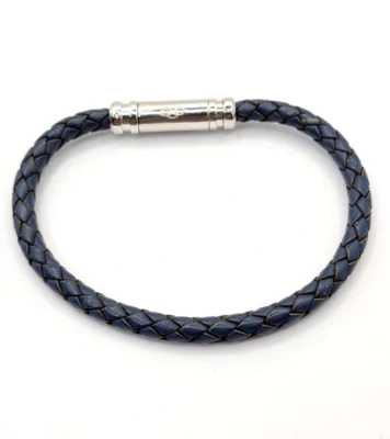 LINKS OF LONDON STERLING SILVER w/ NAVY BLUE BRAIDED LEATHER VENTURE BRACELET - Image 1 of 3