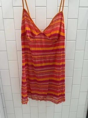 Victoria's Secret Pink & Orange Sheer Mesh Y2K Babydoll Slip Dress Size L GUC - Image 1 of 4