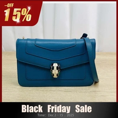 Auténtico bolso de hombro pequeño Bvlgari Serpenti Forever East-West piel de becerro turquesa Foto 1 de 4