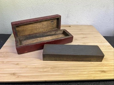 VTG Honing Knife Sharpening Stone Wooden Holder Oilstone Primitive Folk Art - Image 1 of 4