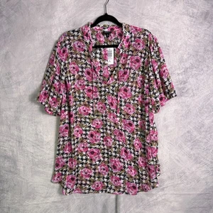 Torrid Top Gr. 3X Puff Kurzarm Bluse Fischgrät Rosen kariert romantisch Neu mit Etikett - Bild 1 von 9