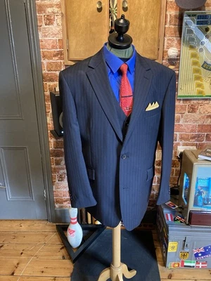 Mens Daniel Hechter Three Piece Wool Suit. Blue Pinstripe. 44S. Mod - Image 1 of 4