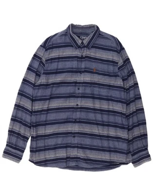 CHAPS Mens Flannel Shirt XL Navy Blue Striped Cotton CT04 - Image 1 of 3