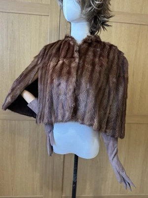 Conjunto de guantes de ópera de gamuza estilo visón + capa de piel marrón vintage talla 7,5 colores topo Foto 1 de 4