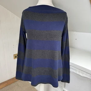 Neirami Jumper Size M Navy & Grey Stripe Cotton Blend Soft Knit - Picture 1 of 10