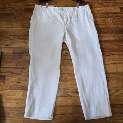 Брюки мужские Robert Graham современный крой белые 100% лен 40R × 26L (2,5 дюйма) дополнительный подол  - Изображение 1 из 4