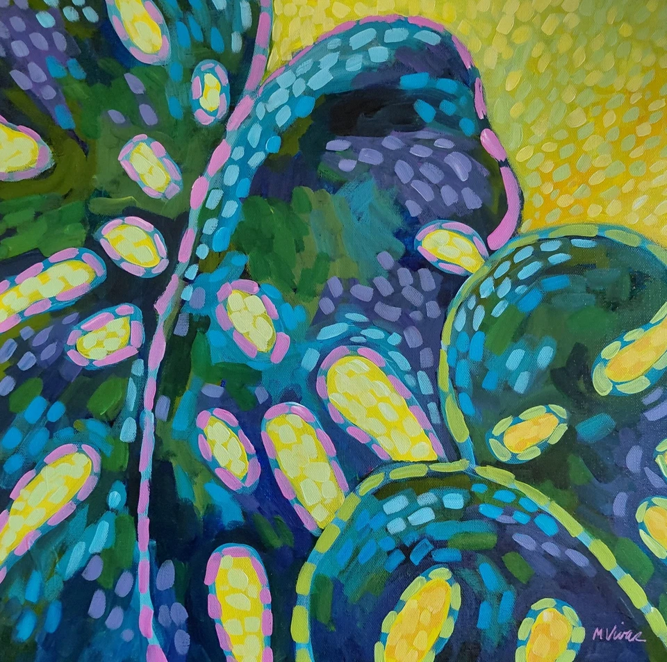 Mona Vivar оригинальное красочное актуальное растение поп абстрактная живопись 20x20 - Изображение 1 из 4