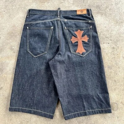 Y2K Sean Jean Super Baggy Jorts Men’s 34 Cross Embroidered Hip Hop Long Jean - Image 1 of 4