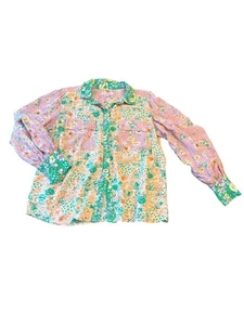 Loft Floral Button-Down Shirt Multicolor Patchwork Medium Blouse Cottage - Picture 1 of 6