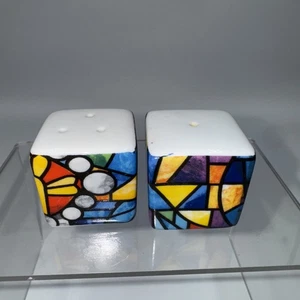 Gaudi Salt And Pepper Shakers Dice Trencadis Of Gaudi Vitral 1.75” - Picture 1 of 6