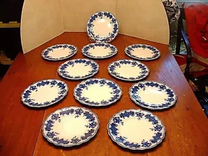 11 Antique W. H. Grinley Flow Blue 9" Luncheon Plates in The Clarence Pattern - Picture 1 of 4