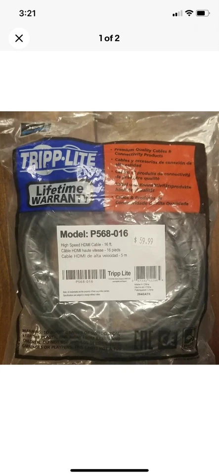 Cable digital de alta velocidad HDMI Tripp Lite P568-016 (16 pies) Foto 1 de 1