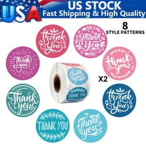 1in 2 Roll of 1000 Pcs Assorted Floral Thank You Stickers Round Sealing Labels - Picture 1 of 13