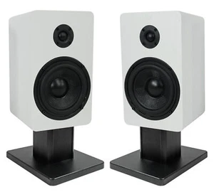 2) Rockville RockShelf 58W White 5.25" Home Bookshelf Speakers+8" Speaker Stands - Picture 1 of 9