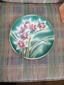 JAPAN BEAUTIFUL CLOISONNÉ PLATE PURPLE DAFADILS. - Picture 1 of 13