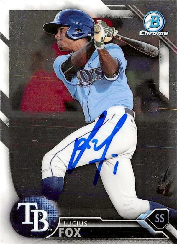 Lucius Fox autographed Baseball Card Rays, JZ 2016 Bowman Chrome Rookie #BDC200 - Image 1 of 1