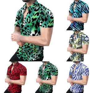 Casual Button Down Shirt Men Fashion Fitness Short Sleeve Party Hawaiian Tee-Top