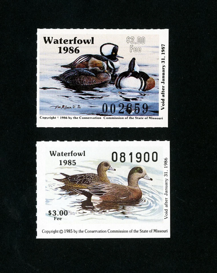 US Stamps # MO 7-8 XF OG NH Missouri Duck Stamp Scott Value $45.00 - Image 1 of 1