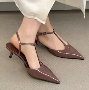 ZARA women's Beige Faux Patent Leather Heels NWT - Picture 1 of 17