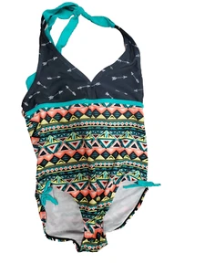 Joe Boxer 1pc adorable green/multicolor with shapes swimsuit size M (8-10) - Picture 1 of 5