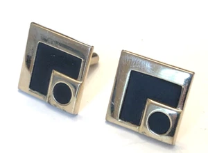 Vintage SWANK Cufflinks Gold Tone Black Enamel - Picture 1 of 3