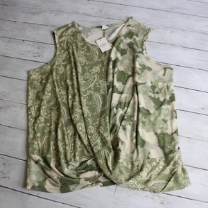 Cato Women's Plus Size 22W 24W Sleeveless Twist Top Floral Camo Green 3X - Picture 1 of 8