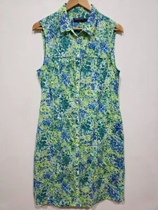 Sportscraft Liberty Fabric Shirt Dress Womens 14 Green Blue Floral Cotton - Picture 1 of 5