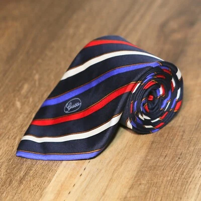GUCCI ~ Blue/Red Stripe Men's 100% Silk Neck Tie ~ 57.5" Length ~ Made in Italy - Image 1 of 4