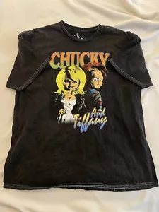 Chucky And Tiffany Bride Of Chucky Graphic T-Shirt Mens 2XL Faded Black - Picture 1 of 7
