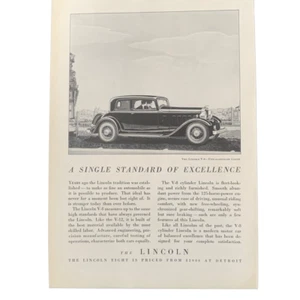 Pubblicità Pubblicità Vintage 1932 Lincoln Singolo Standard di Eccellenza - Foto 1 di 4