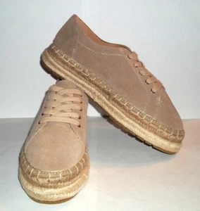 Zara Trafaluc Split Suede Nude Leather Bluchers Flat Espadrilles~Size EU 37 - Picture 1 of 9