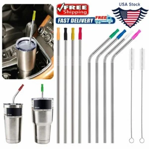 10.5" Reusable Long Stainless Steel Drinking Straws Metal for 30 Oz Yeti Tumbler - Picture 1 of 16