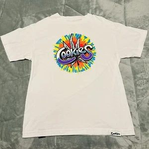 Berner Cookies Clothing Medium SF Preowned White Colorful T-shirt Tee With Leafs - Picture 1 of 2