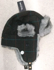 True Religion Plaid Patchwork/Stripe Olive Faux Fur Trapper One Size Fit Hat - Picture 1 of 2