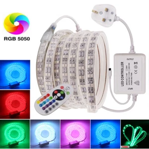 LED Strip Lights Waterproof 220V RGB Colour Changing 5050 Tape Outdoor Lighting - Picture 1 of 14
