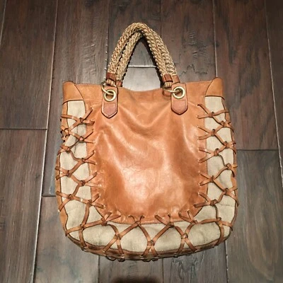 GRYSON 皮革 TAN 钱包手提包手提包帆布 — 第 1/4 张图片