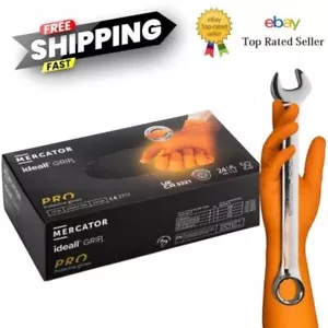 Heavy Duty Nitrile Gloves Orange Professional Grade Latex-Free Mercator Ideall - Picture 1 of 17