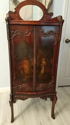 Armario de inodoro francés pintado a mano, alrededor de 1895 ANTIGUO Foto 1 de 4