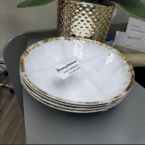 Tommy Bahama White Watercolor Edge Brown MELAMINE Bowls 8" Set Of 4! NEW - Picture 1 of 4