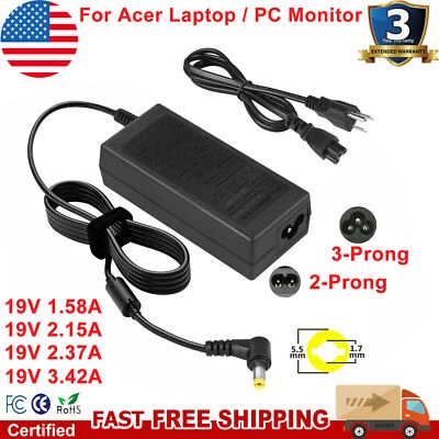 For Acer AC Adapter Laptop Charger Computer Monitor Power Supply 5.5*1.7mm Tip - Image 1 of 4