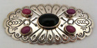Tim Guerro Oval Concho Style Sterling Silver Pin With Onyx And Mauve Pink Stones
