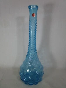 Empoli Italy Genie Bottle Decanter Ice Blue Bubble Art Glass Mid Century vintage - Picture 1 of 12