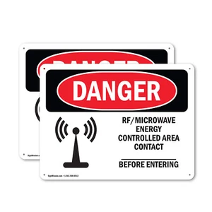 (2 Pack) Rf Microwave Energy Controlled Area Custom OSHA Danger Sign Decal Metal - Picture 1 of 23