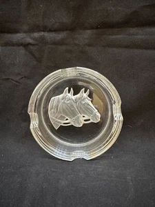 Equine Glass Ashtray Horses Carved - Picture 1 of 2
