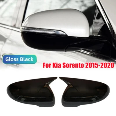 Cubierta de espejo retrovisor lateral estilo bocina negra brillante 2 piezas para Kia Sorento 2015-2020 Foto 1 de 4