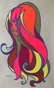 Psychedelic Rainbow Hair Woman Original Schwarzlicht Vintage Poster Pin-up Woman - Bild 1 von 12