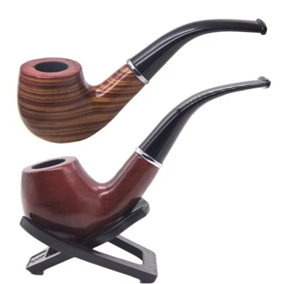 2 Durable Wooden Wood Smoking Pipe Tobacco Cigarettes Cigar Pipes Enchase Gift - Image 1 of 4