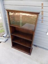 Unique Older English Oak Open Bookshelf Bookcase W/Bead Trim Sliding Glass Doors