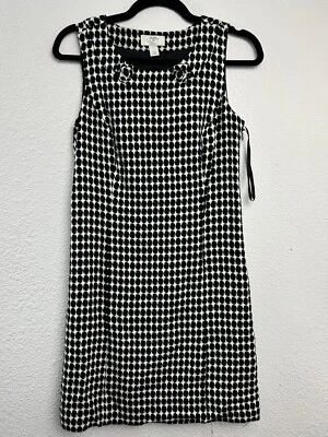 Vestido Loft Mezcla Lana Negro Blanco Pata de Gallo Lunares Sin Mangas Cambio Mod 6P Foto 1 de 4